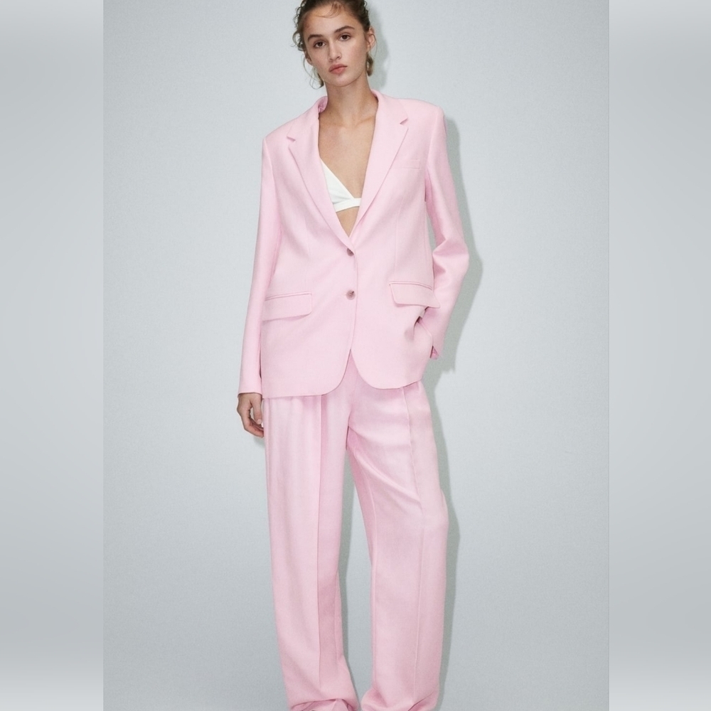 NWT ZARA straight cut blazer Pink  M - Picture 2 of 15